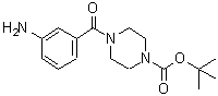 structure of CAS# 883554-97-0, 2-Methyl-2-propanyl 4-(3-aminobenzoyl)-1-piperazinecarboxylate;1-Boc-4-(3-amino-benzoyl)-piperazine;1-PIPERAZ<wbr>INECARBOX<wbr>YLICACID,<wbr> 4-(3-AMI<wbr>NOBENZOYL<wbr>)-, 1,1-D<wbr>IMETHYLET<wbr>HYL ESTER;4-(3-Amino-benzoyl)-1-Boc-piperazine
