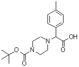 structure of CAS# 885274-11-3, (4-Methylphenyl)(4-{[(2-methyl-2-propanyl)oxy]carbonyl}-1-piperazinyl)acetic acid;[62089-74-1];2-(4-(ter<wbr>t-butoxyc<wbr>arbonyl)p<wbr>iperazin-<wbr>1-yl)-; 2<wbr>-p-tolyla<wbr>cetic acid;2-(4-BOC-PIPERAZINYL)-2-(4-METHYLPHENYL)ACETIC ACID