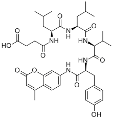 结构式 CAS# 94367-21-2, N-(3-羧基-1-氧代丙基)-L-亮氨酰-L-亮氨酰-L-缬氨酰-N-(4-甲基-2-氧代-2H-1-苯并吡喃-7-基)-L-酪氨酰胺