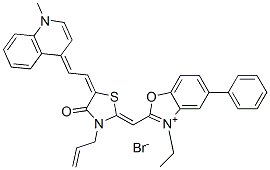 CAS 登录号：97552-56-2， 2-[[3-烯丙基-5-[(1-甲基-1H-喹啉-4-亚基)乙亚基]-4-氧代噻唑烷-2-亚基]甲基]-3-乙基-5-苯基苯并恶唑鎓溴化物
