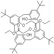 structure of CAS# 97600-49-2, Diethyl 2,2'-{[26,28-dihydroxy-5,11,17,23-tetrakis(2-methyl-2-propanyl)pentacyclo[19.3.1.1<sup>3,7</sup>.1<sup>9,13</sup>.1<sup>15,19</sup>]octacosa-1(25),3(28),4,6,9(27),10,12,15(26),16,18,21,23-dodecaene-25,27-diyl]bis(oxy)}diacetate;O(1),O(3)-BIS(CARBETHOXYMETHYL)-P-TERT-BUTYLCALIX(4)ARENE;O(1),O(3)-Bis(carbethoxymethyl)-p-tert-butylcalix[4]arene