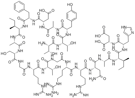 结构式 CAS# 99534-03-9, L-苏氨酰-L-苏氨酰-L-酪氨酰-L-丙氨酰-L-alpha-天冬氨酰-L-苯丙氨酰-L-异亮氨酰-L-丙氨酰-L-丝氨酰甘氨酰-L-精氨酰-L-苏氨酰甘氨酰-L-精氨酰-L-精氨酰-L-天冬氨酰胺酰-L-丙氨酰-L-异亮氨酰-L-组氨酰-L-天冬氨酸
