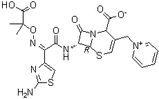 结构式 CAS# 1000980-60-8, 1-[[(6R,7R)-7-[[(2Z)-2-(2-氨基-4-噻唑基)-2-[(1-羧基-1-甲基乙氧基)亚氨基]乙酰基]氨基]-2-羧基-8-氧代-5-硫杂-1-氮杂双环[4.2.0]辛-3-烯-3-基]甲基]吡啶鎓内盐
