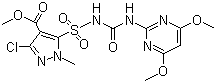 structure of CAS# 100784-20-1, Halosulfuron methyl ;3-Chloro-5-(((((4,6-dimethoxy-2-pyrimidinyl)amino)carbonyl)amino)sulfonyl)-1-methyl-1H-pyrazole-4-carboxylic acid methyl ester; Methyl 3-chloro-5-(4,6-dimethoxypyrimidin-2-ylcarbamoylsulfamoyl)-1-methylpyrazole-4-carboxylate; Battalion; MON 12000; NC-319