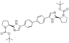 结构式 CAS# 1007882-23-6, (2S,2'S)-2,2'-([1,1'-联苯]-4,4'-二基二-1H-咪唑-5,2-二基)二-1-吡咯烷羧酸 1,1'-二叔丁基酯