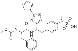 结构式 CAS# 1008510-37-9, C-甲基N-[(1S)-2-氧代-1-(苯基甲基)-2-[[(1S)-2-[4-(磺基氨基)苯基]-1-[2-(2-噻吩基)-4-噻唑基]乙基]氨基]乙基]氨基甲酯