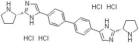 structure of CAS# 1009119-83-8, 5,5'-[1,1'-Biphenyl]-4,4'-diylbis[2-(2S)-2-pyrrolidinyl-1H-imidazole] hydrochloride (1:4)