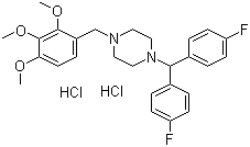 结构式 CAS# 101477-54-7, 盐酸洛美利嗪; 1-[二(4-氟苯基)甲基)]-4-(2,3,4-三甲氧基苯甲基)哌嗪二盐酸盐