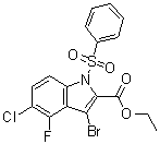 structure of CAS# 1018450-46-8, 3-Bromo-5-chloro-4-fluoro-1-(phenylsulfonyl)-1H-indole-2-carboxylic acid ethyl ester