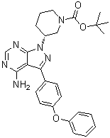 structure of CAS# 1022150-11-3, (R)-tert-Butyl 3-[4-amino-3-(4-phenoxyphenyl)-1H-pyrazolo[3,4-d]pyrimidin-1-yl]piperidine-1-carboxylate