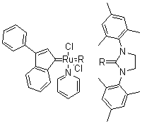 结构式 CAS# 1031262-76-6, [1,3-双(2,4,6-三甲基苯基)-2-咪唑烷亚基](3-苯基-1H-茚-1-亚基)(吡啶基)二氯化钌