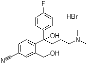structure of CAS# 103146-26-5, 4-[4-(Dimethylamino)-1-(4-fluorophenyl)-1-hydroxybutyl]-3-(hydroxymethyl)benzonitrile hydrobromide