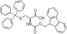 structure of CAS# 103213-32-7, FMOC-S-trityl-L-cysteine;2-{[(9H-Fluoren-9-ylmethoxy)carbonyl]amino}-3-(tritylthio)propanoic acid; Fmoc-Cys(Trt)-OH