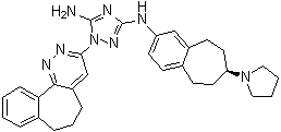 结构式 CAS# 1037624-75-1, 1-(6,7-二氢-5H-苯并[6,7]环庚烷并[1,2-c]哒嗪-3-基)-N3-[(7S)-6,7,8,9-四氢-7-(1-吡咯烷基)-5H-苯并环庚烯-2-基]-1H-1,2,4-三唑-3,5-二胺