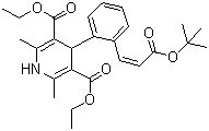 结构式 CAS# 103890-78-4, 拉西地平; (E)-4-[2-[3-(1,1-二甲基乙氧基)-3-氧代-1-丙烯基]苯基]-1,4-二氢-2,6-二甲基-3,5-吡啶二羧酸二乙酯