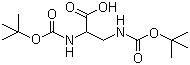 structure of CAS# 104010-92-6, N,N'-Bis(tert-butoxycarbonyl)-2,3-diaminopropionic acid;2,3-Bis[(tert-butoxycarbonyl)amino]propionic acid; D,L-N,N'-Di-tert-butoxycarbonyl-2,3-diaminopropionic acid