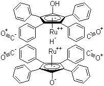 structure of CAS# 104439-77-2, Shvo's catalyst;1-Hydroxytetraphenylcyclopentadienyl(tetraphenyl-2,4-cyclopentadien-1-one)-mu-hydrotetracarbonyldiruthenium(II)