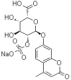 structure of CAS# 1045020-74-3, 4-Methylumbelliferyl alpha-L-idopranosiduronic acid 2-sulphate sodium salt
