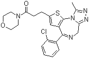 结构式 CAS# 105219-56-5, 阿帕泛; 阿帕芬特; 3-[4-(2-氯苯基)-9-甲基-6H-噻吩并[3,2-f][1,2,4]三氮唑并[4,3-a][1,4]二氮杂卓-2-基]-1-(4-吗啉基)-1-丙酮