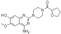 结构式 CAS# 105356-90-9, [4-(4-氨基-7-羟基-6-甲氧基-2-喹唑啉基)-1-哌嗪基](四氢-2-呋喃基)甲酮