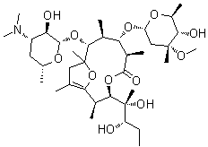 structure of CAS# 105882-69-7, Pseudoerythromycin A enol ether;(2R,3R,6R,7S,8S,9R,10R)-7-[(2,6-Dideoxy-3-C-methyl-3-O-methyl-alpha-L-ribo-hexopyranosyl)oxy]-3-[(1R,2R)-1,2-dihydroxy-1-methylbutyl]-2,6,8,10,12-pentamethyl-9-[[3,4,6-trideoxy-3-(dimethylamino)-beta-D-xylo-hexopyranosyl]oxy]-4,13-dioxabicyclo[8.2.1]tridec-12-en-5-one; 8,9-Anhydropseudo-erythromycin A-6,9-hemiketal; EM 701; LY 267108