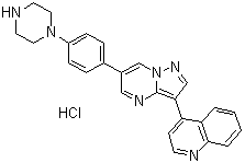 结构式 CAS# 1062368-62-0, 4-[6-[4-(1-哌嗪基)苯基]吡唑并[1,5-a]嘧啶-3-基]喹啉盐酸盐