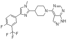 structure of CAS# 1082949-67-4, LY-2584702;4-[4-[4-[4-Fluoro-3-(trifluoromethyl)phenyl]-1-methyl-1H-imidazol-2-yl]-1-piperidinyl]-1H-pyrazolo[3,4-d]pyrimidine