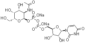 结构式 CAS# 108320-87-2, 尿苷 5'-(三氢二磷酸酯) P'-[2-(乙酰氨基)-2-脱氧-alpha-D-吡喃半乳糖基]酯二钠盐