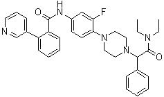 structure of CAS# 1094873-14-9, JNJ 31020028;N,N-Diethyl-4-[2-fluoro-4-[[2-(3-pyridinyl)benzoyl]amino]phenyl]-alpha-phenyl-1-piperazineacetamide