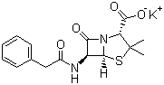 结构式 CAS# 113-98-4, 青霉素钾; 苄青霉素钾; (2S,5R,6R)-3,3-二甲基-6-(2-苯乙酰氨基)-7-氧代-4-硫杂-1-氮杂双环[3.2.0]庚烷-2-甲酸钾盐