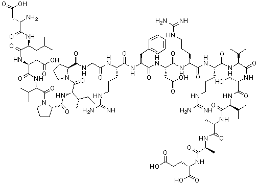 structure of CAS# 113873-67-9, L-alpha-Aspartyl-L-leucyl-L-alpha-aspartyl-L-valyl-L-prolyl-L-isoleucyl-L-prolylglycyl-L-arginyl-L-phenylalanyl-L-alpha-aspartyl-L-arginyl-L-arginyl-L-valyl-L-seryl-L-valyl-L-alanyl-L-alanyl-L-glutamic acid;2: PN: WO2004056970 TABLE