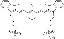 结构式 CAS# 115970-66-6, 2-[2-[2-氯-3-[2-[1,3-二氢-3,3-二甲基-1-(4-磺酸基丁基)-2H-吲哚-2-亚基]乙亚基]-1-环己烯-1-基]乙烯基]-3,3-二甲基-1-(4-磺酸基丁基)-3H-吲哚鎓内盐钠盐