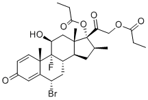 structure of CAS# 1186048-34-9, 6alpha-Bromobetamethasone dipropionate;[2-[(6S,8S,9R,10S,11S,13S,14S,16S,17R)-6-bromo-9-fluoro-11-hydroxy-10,13,16-trimethyl-3-oxo-17-propanoyloxy-6,7,8,11,12,14,15,16-octahydrocyclopenta[a]phenanthren-17-yl]-2-oxoethyl] propanoate