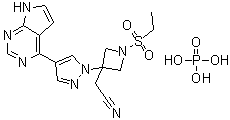 structure of CAS# 1187595-84-1, [1-(Ethylsulfonyl)-3-[4-(7H-pyrrolo[2,3-d]pyrimidin-4-yl)-1H-pyrazol-1-yl]azetidin-3-yl]acetonitrile phosphate