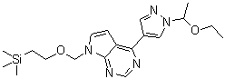 structure of CAS# 1187595-88-5, 4-[1-(1-Ethoxyethyl)-1H-pyrazol-4-yl]-7-[[2-(trimethylsilyl)ethoxy]methyl]-7H-pyrrolo[2,3-d]pyrimidine