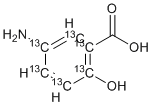 structure of CAS# 1189709-96-3, Mesalamine 13C6;5-Amino-2-hydroxy(<sup>13</sup>C<sub>6</sub>)benzoic acid
