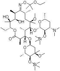 结构式 CAS# 119665-62-2, 乙氧基-M3; 6-O-甲基-2',4'-双-O-(三甲基硅烷基)红霉素 9-[O-(1-乙氧基-1-甲基乙基)肟]