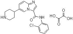 结构式 CAS# 1198408-78-4, N-(2-氯苯基)-6-(4-哌啶基)-咪唑并[1,2-a]吡啶-3-甲酰胺草酸盐