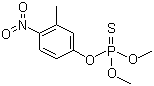 structure of CAS# 122-14-5, Fenitrothion;O,O-Dimethyl O-(3-methyl-4-nitrophenyl) phosphorothioate; Phosphorothioic acid O,O-dimethyl O-(3-methyl-4-nitrophenyl) ester; Nitrophos; Novathion; Nuvanol; Nuvanol/N-20; Sumithion; Metathionine; Agrothion; Arbogal; Bayer 41831; Cyfen; Cytel; Dybar; Fenitox; Kotion; MEP