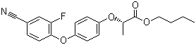 结构式 CAS# 122008-85-9, 氰氟草酯; (R)-2-[4-(4-腈基-2-氟苯氧基)苯氧基]丙酸丁酯