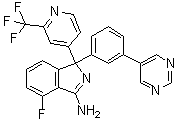 结构式 CAS# 1227163-56-5, 4-氟-1-[3-(5-嘧啶基)苯基]-1-[2-(三氟甲基)-4-吡啶基]-1H-异吲哚-3-胺