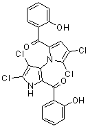 structure of CAS# 1227962-62-0, (±)-Marinopyrrole A;1,1'-(4,4',5,5'-Tetrachloro[1,3'-bi-1H-pyrrole]-2,2'-diyl)bis[1-(2-hydroxyphenyl)methanone]