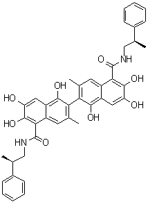 structure of CAS# 1228108-65-3, Sabutoclax;(1R)-1,1',6,6',7,7'-Hexahydroxy-3,3'-dimethyl-N5,N5'-bis[(2R)-2-phenylpropyl]-[2,2'-binaphthalene]-5,5'-dicarboxamide