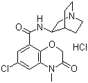 结构式 CAS# 123040-69-7, 盐酸阿扎司琼; N-(1-氮杂双环[2,2,2]辛-3-基)-6-氯-4-甲基-3-氧代-3,4-二氢-2H-1,4-苯并恶嗪-8-甲酰胺盐酸盐
