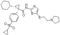 structure of CAS# 1234703-40-2, LY 2608204;(1R,2S)-2-Cyclohexyl-1-[4-(cyclopropylsulfonyl)phenyl]-N-[5-[[2-(1-pyrrolidinyl)ethyl]thio]-2-thiazolyl]cyclopropanecarboxamide