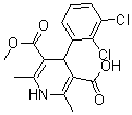 structure of CAS# 123853-39-4, 4-(2,3-Dichlorophenyl)-1,4-dihydro-2,6-dimethyl-3,5-pyridinedicarboxylic acid monomethyl ester