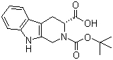 结构式 CAS# 123910-26-9, N-叔丁氧羰基-D-1,2,3,4-四氢-beta-咔啉-3-甲酸; (R)-2-叔丁氧羰基)-2,3,4,9-四氢-1H-吡啶并[3,4-b]吲哚-3-甲酸