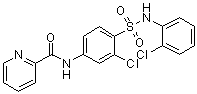 structure of CAS# 1246086-78-1, N-[3-Chloro-4-[[(2-chlorophenyl)amino]sulfonyl]phenyl]-2-pyridinecarboxamide;VU 0364439