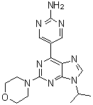 structure of CAS# 1246535-95-4, 5-[9-(1-Methylethyl)-2-(4-morpholinyl)-9H-purin-6-yl]-2-pyrimidinamine