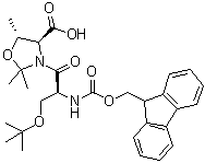 结构式 CAS# 1266350-99-5, (4S,5R)-3-[(2S)-3-(叔丁氧基)-2-[[芴甲氧羰基]氨基]-1-氧代丙基]-2,2,5-三甲基-4-恶唑烷羧酸